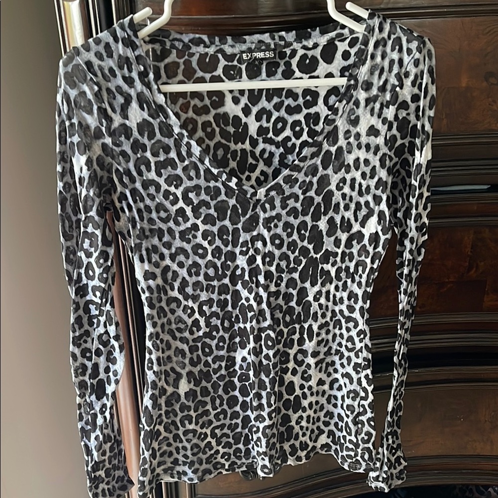 Express Black and Gray Leopard Print Women's Top
